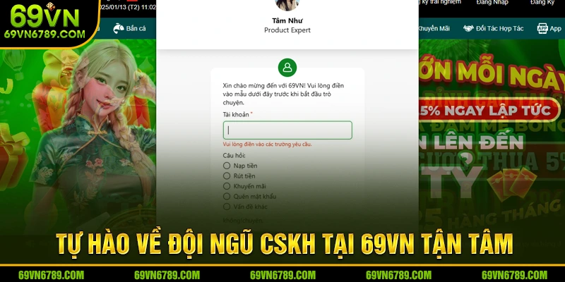 Chăm sóc khách hàng tận tình tại 69vn